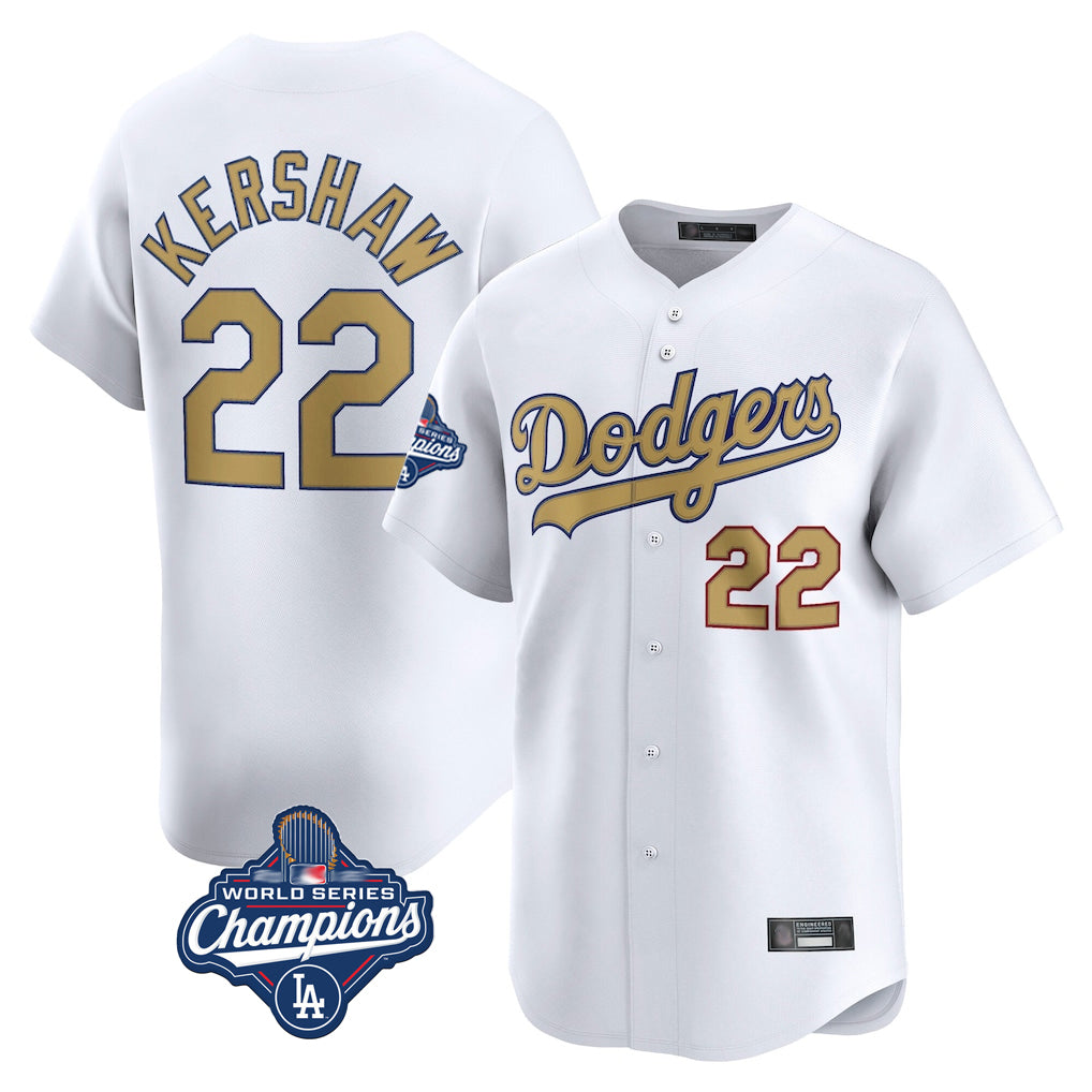 LA.Dodgers #22 Clayton Kershaw Player Gold World Series Meet Collection Limited Home Gdoa Stitched Jerseys