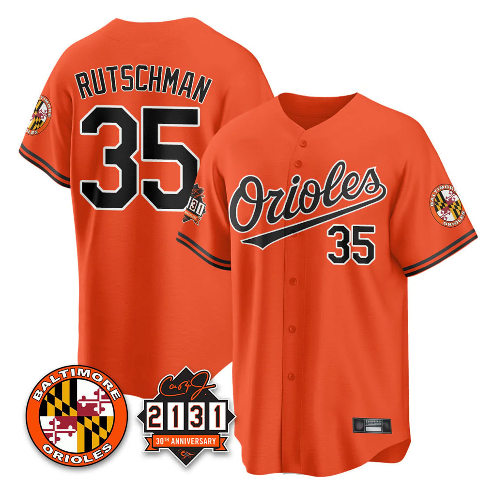 B.Orioles #35 Adley Rutschman Player Orange 30th Anniversary of 2131 Home Game Gdoa Stitched Jerseys
