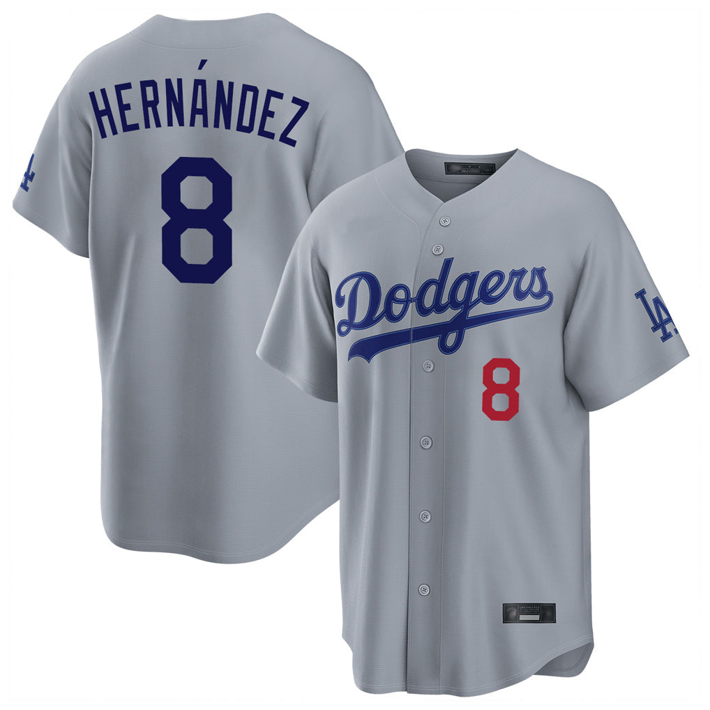 LA.Dodgers #8 Enrique Hern¨¢ndez Player Gray Game Home Gdoa Stitched Jerseys