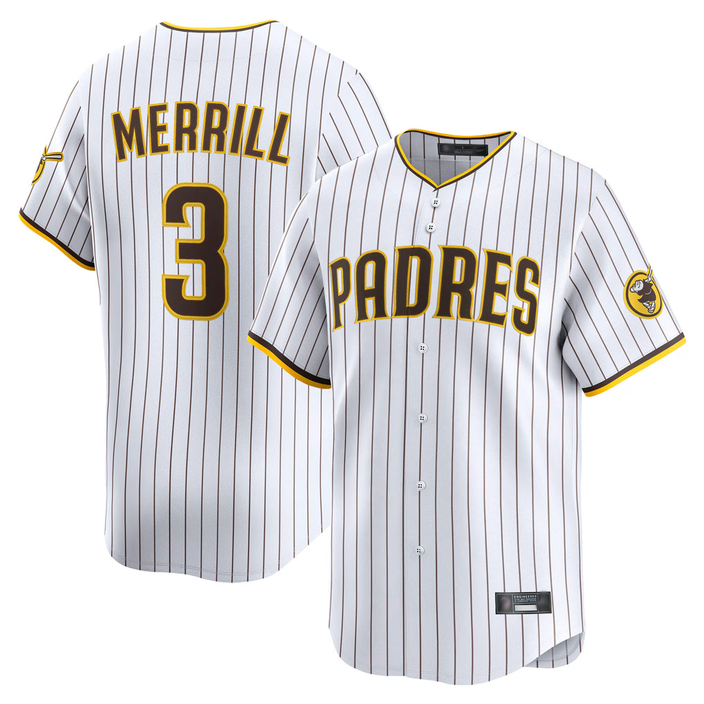 S.Diego Padres #3 Jackson Merrill Player White Home Limited Gdoa Stitched Jerseys