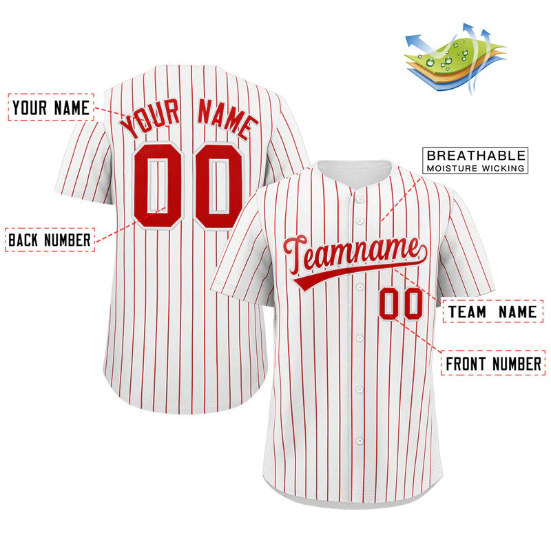 Custom White Red Stripe Fashion Authentic Baseball Jersey