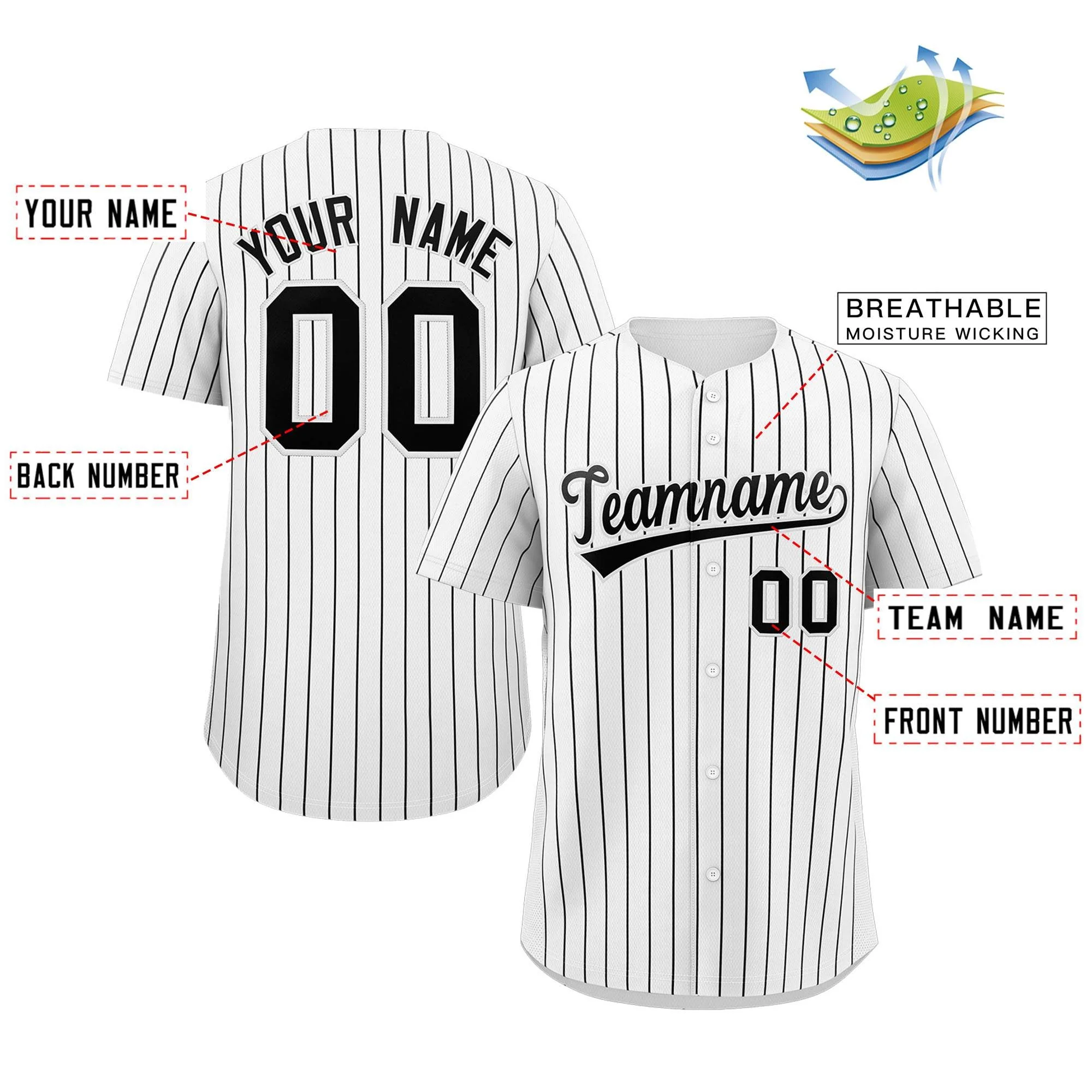 Custom Pinstripe Baseball Jersey Button Down Shirt Personalized for AdultsYouth