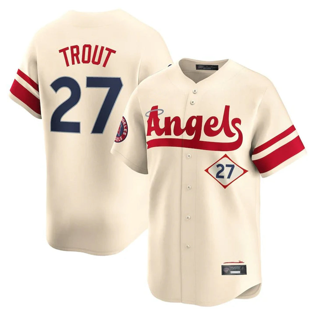 LA.Angels #27 Mike Trout Player Cream City Connect Limited Home Gdoa Stitched Jerseys