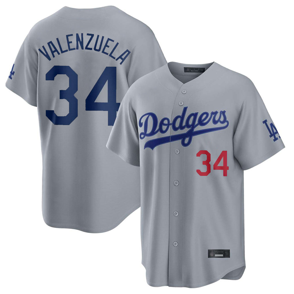 LA.Dodgers #34 Fernando Valenzuela Player Gray Game Home Gdoa Stitched Jerseys