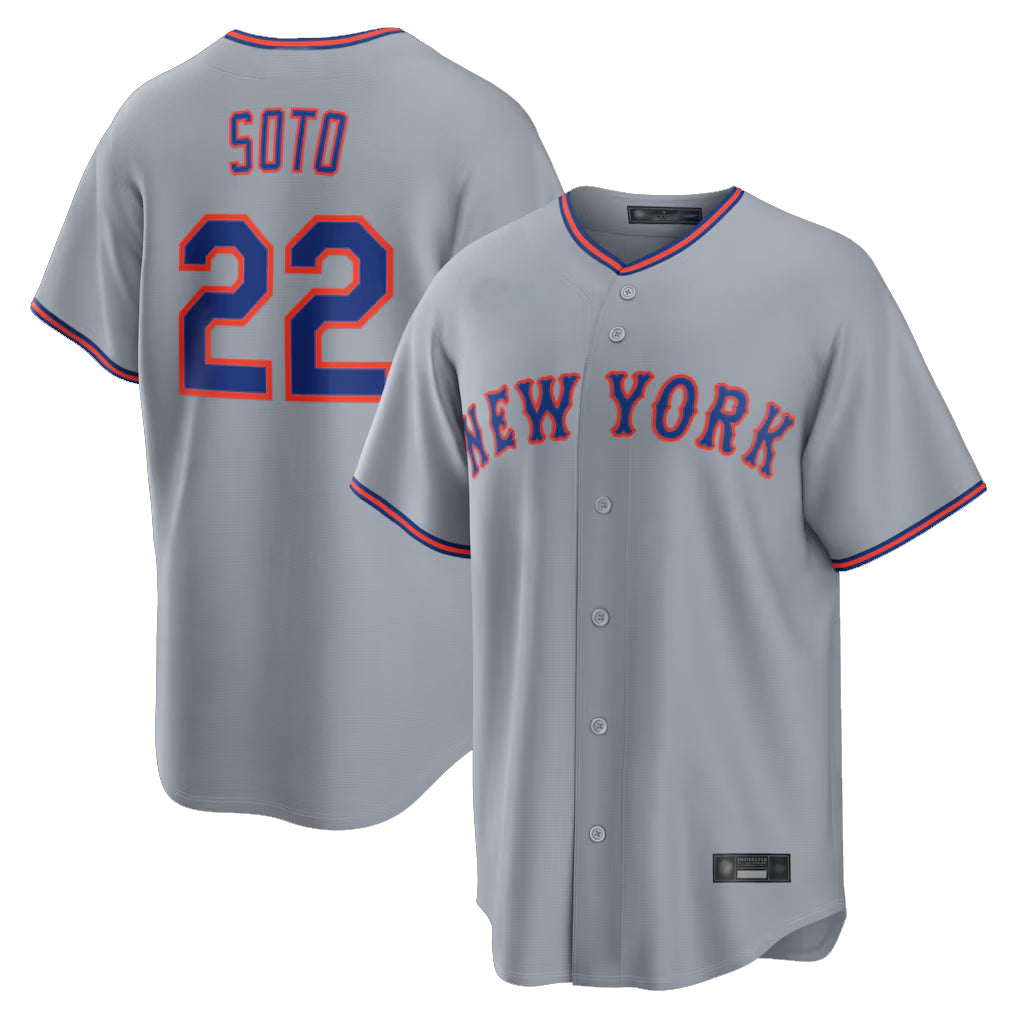 NY.Mets #22 Juan Soto Player Gray Road Home Game Gdoa Stitched Jerseys