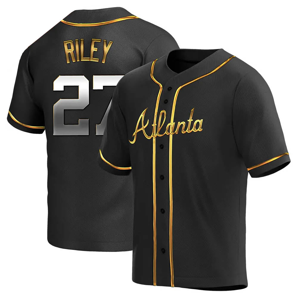 A.Braves #27 Austin Riley Player Black&Gold Replica en Alternate Stitched Jerseys