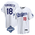 LA.Dodgers #18 Yoshinobu Yamamoto Player White World Series Meet Home Game Gdoa Stitched Jerseys