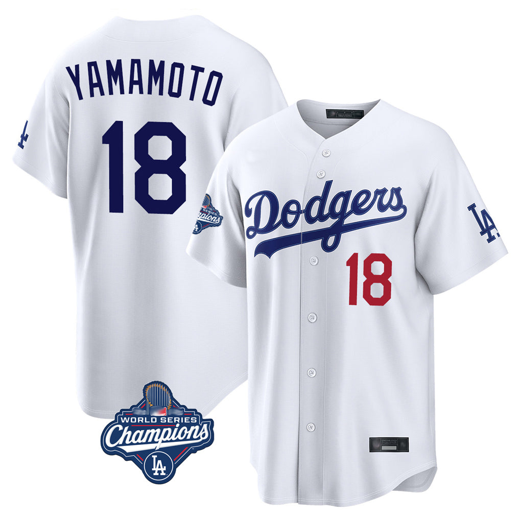 LA.Dodgers #18 Yoshinobu Yamamoto Player White World Series Meet Home Game Gdoa Stitched Jerseys