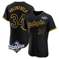 LA.Dodgers #34 Fernando Valenzuela Player Black World Series Snake Skin City Limited Elite Home Gdoa Stitched Jerseys