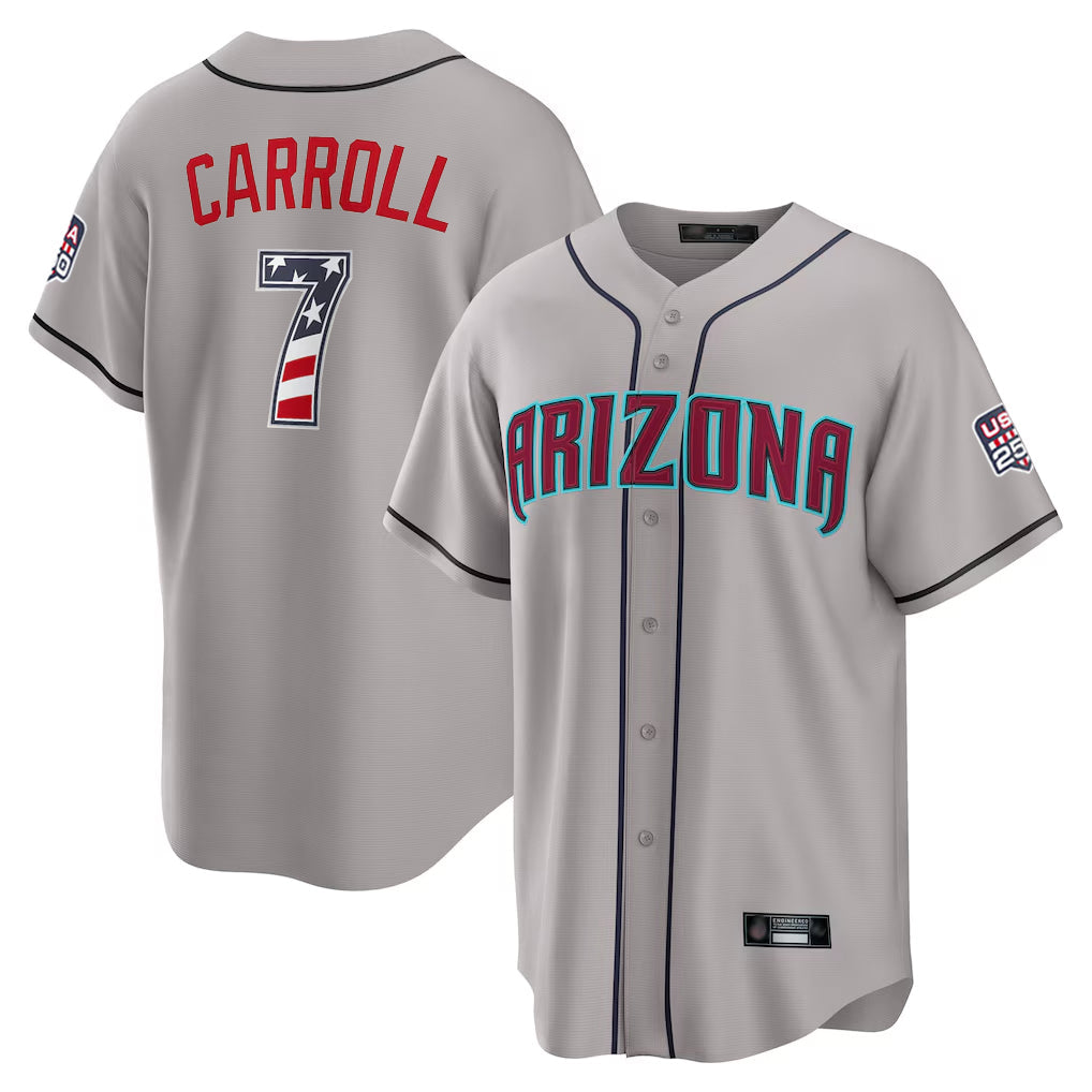 A.Diamondbacks #7 Corbin Carroll Player Gray USA 250 Fourth of July Home Game Gdoa250Ys Stitched Jerseys