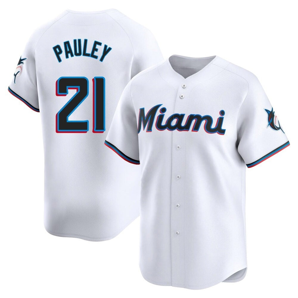 M.Marlins #21 Graham Pauley Player White  Home Limited Gdoa Stitched Jerseys