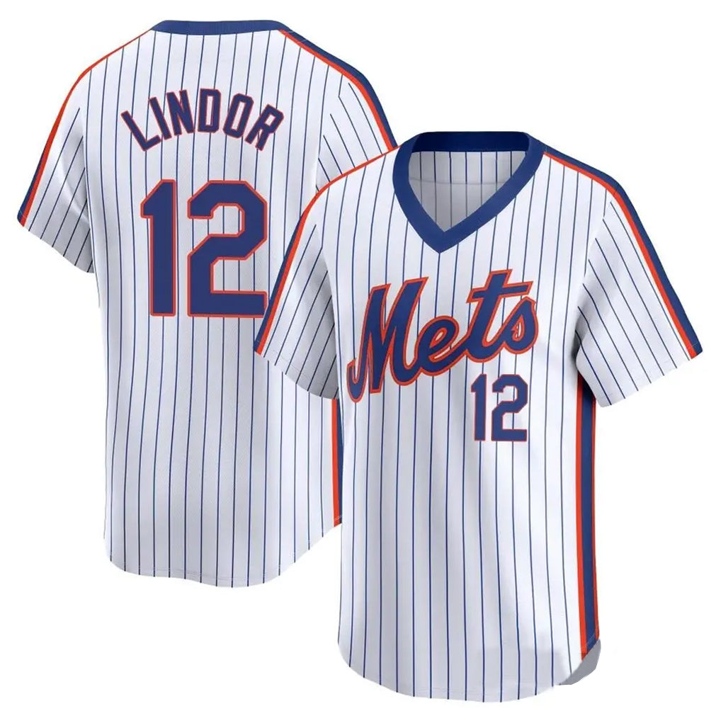 NY.Mets #12 Francisco Lindor Player White Cooperstown Collection T-shirt Game Stitched Jerseys