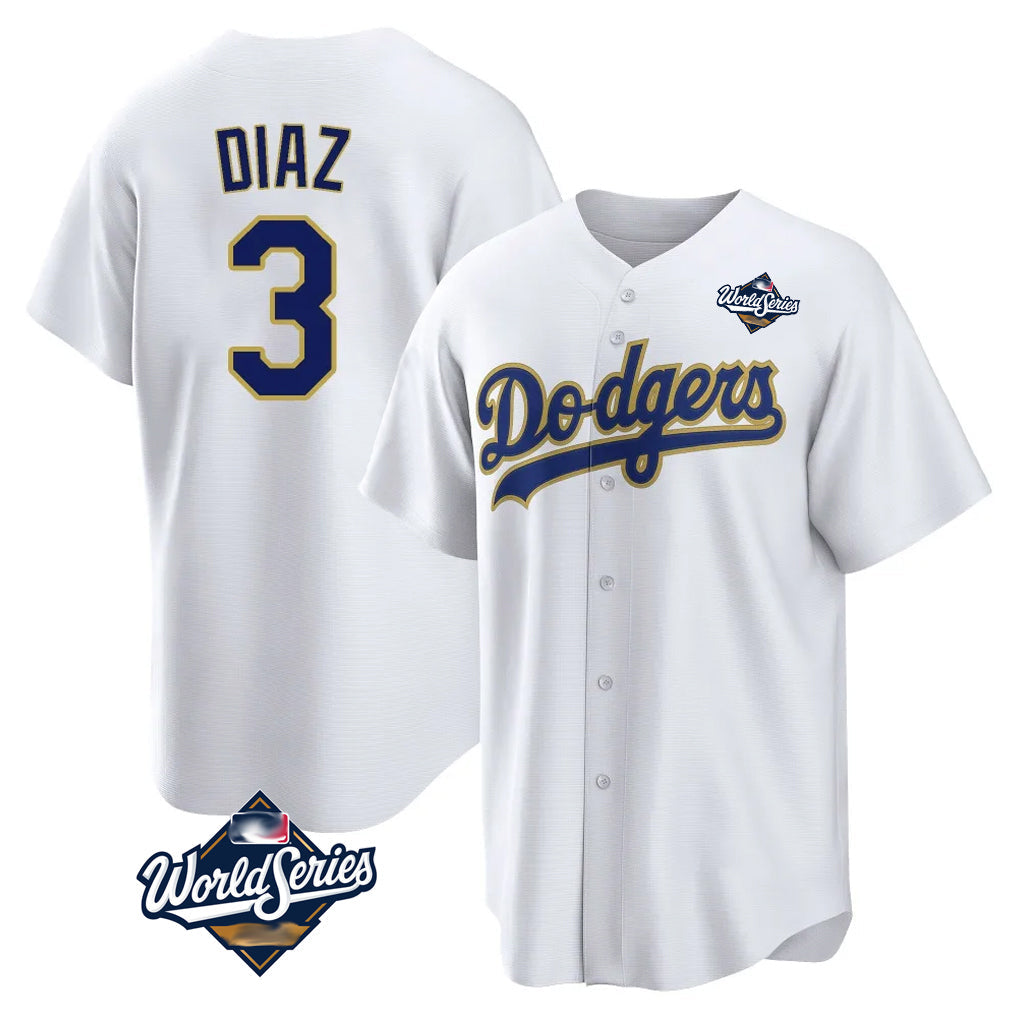 LA.Dodgers #3 Edwin D¨ªaz Player Gold White World Series 2026 Collection Stadium Game Gdoa Stitched Jerseys
