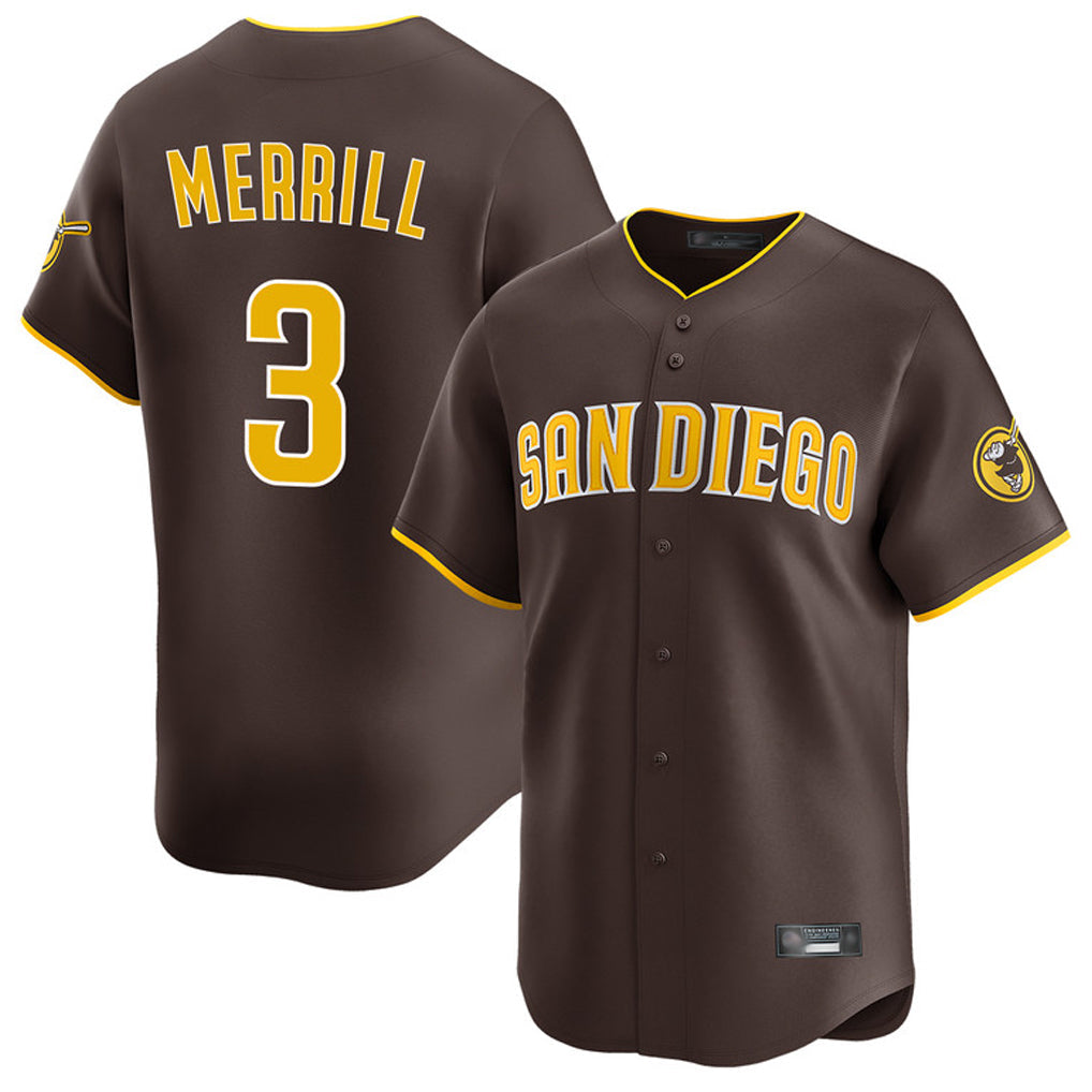 S.Diego Padres #3 Jackson Merrill Player Brown Home Limited Gdoa Stitched Jerseys