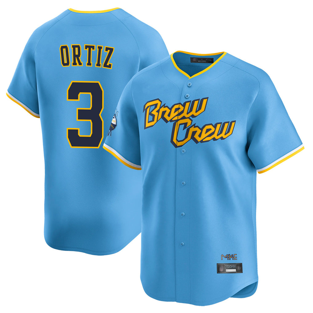 M.Brewers #3 Joey Ortiz Player Light Blue City Connect Home Limited Gdoa Stitched Jerseys