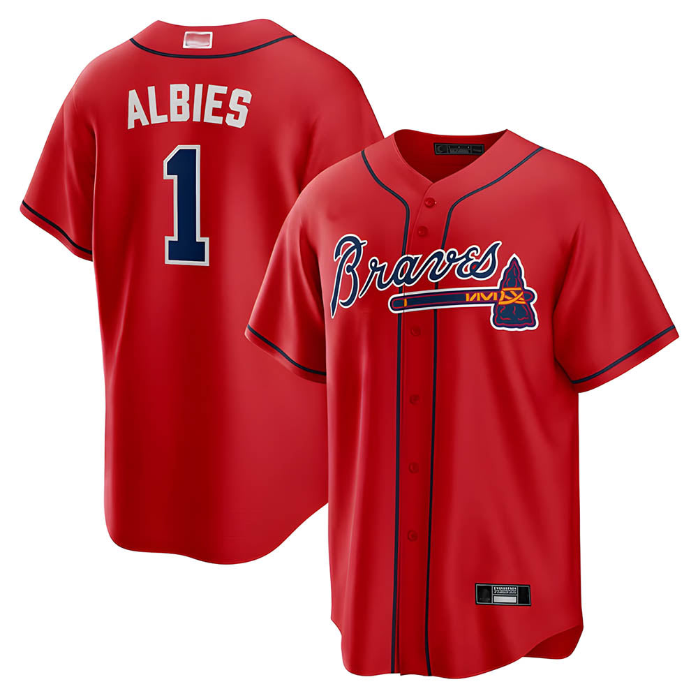 A.Braves #1 Ozzie Albies Player Red Alternate Stitched Jerseys