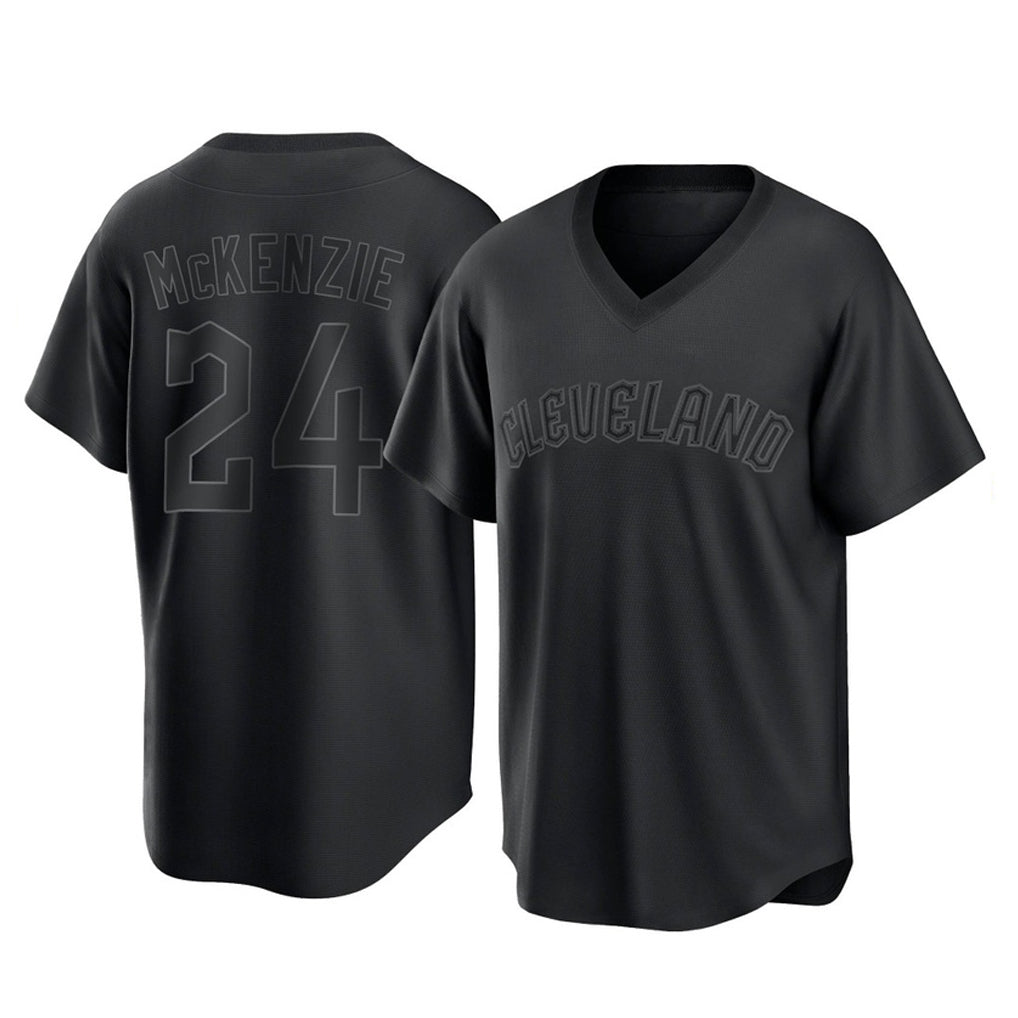 C.Guardians #24 Triston McKenzie Player Black T-shirt Home Game Gdoa Stitched Jerseys