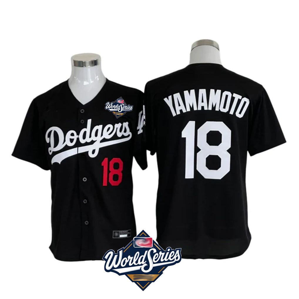 LA.Dodgers #18 Yoshinobu Yamamoto Player Black World Series Limited Home Gdoa Stitched Jerseys