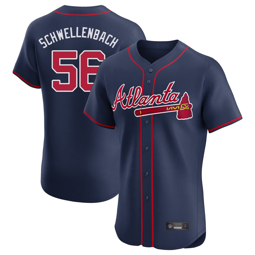A.Braves #56 Spencer Schwellenbach Player Navy Limited Elite Home Game Gdoa Stitched Jerseys
