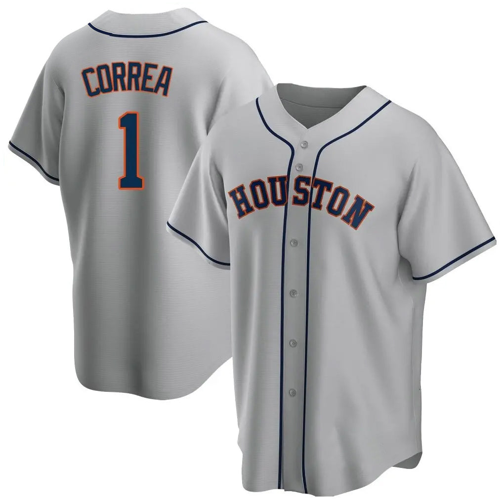H.Astros #1 Carlos Correa Player Gray Home Game Gdoa Stitched Jerseys