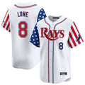 T.Bay Rays #8 Brandon Lowe Player White 2025 Independence Day Vapor Premier Limited Stitched Jerseys
