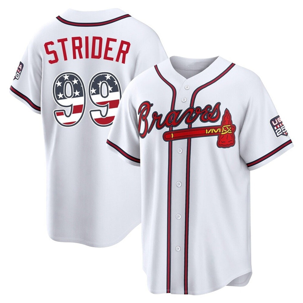 A.Braves #99 Spencer Strider Player White USA 250 Fourth Of July Limited Home Game Gdoa250Ys Stitched Jerseys