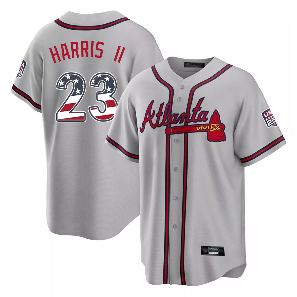 A.Braves #23 Michael Harris II Player Gray USA 250 Fourth Of July Limited Home Game Gdoa250Ys Stitched Jerseys