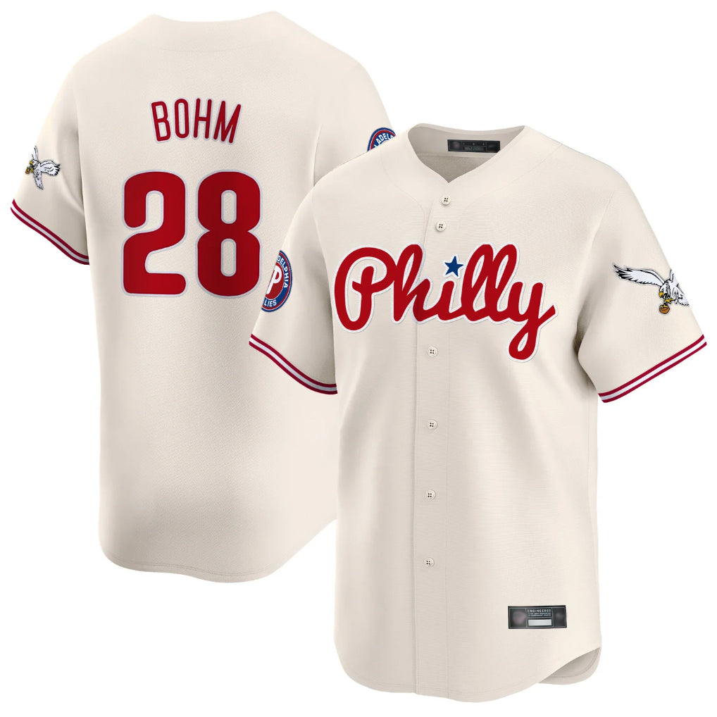P.Phillies #28 Alec Bohm Player Cream Phillies & Eagles Vapor Premier Limited Stitched Jerseys