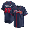 A.Braves #99 Spencer Strider Player Navy 2025 Speedway Classic Home Game Gdoa Stitched Jerseys