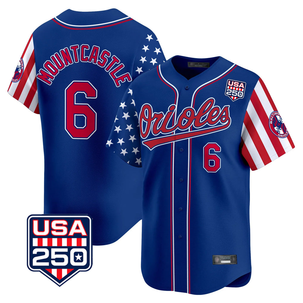 B.Orioles #6 Ryan Mountcastle Player Royal USA 250 Independence Day Vapor Premier Limited Home Game Gdoa Stitched Jerseys