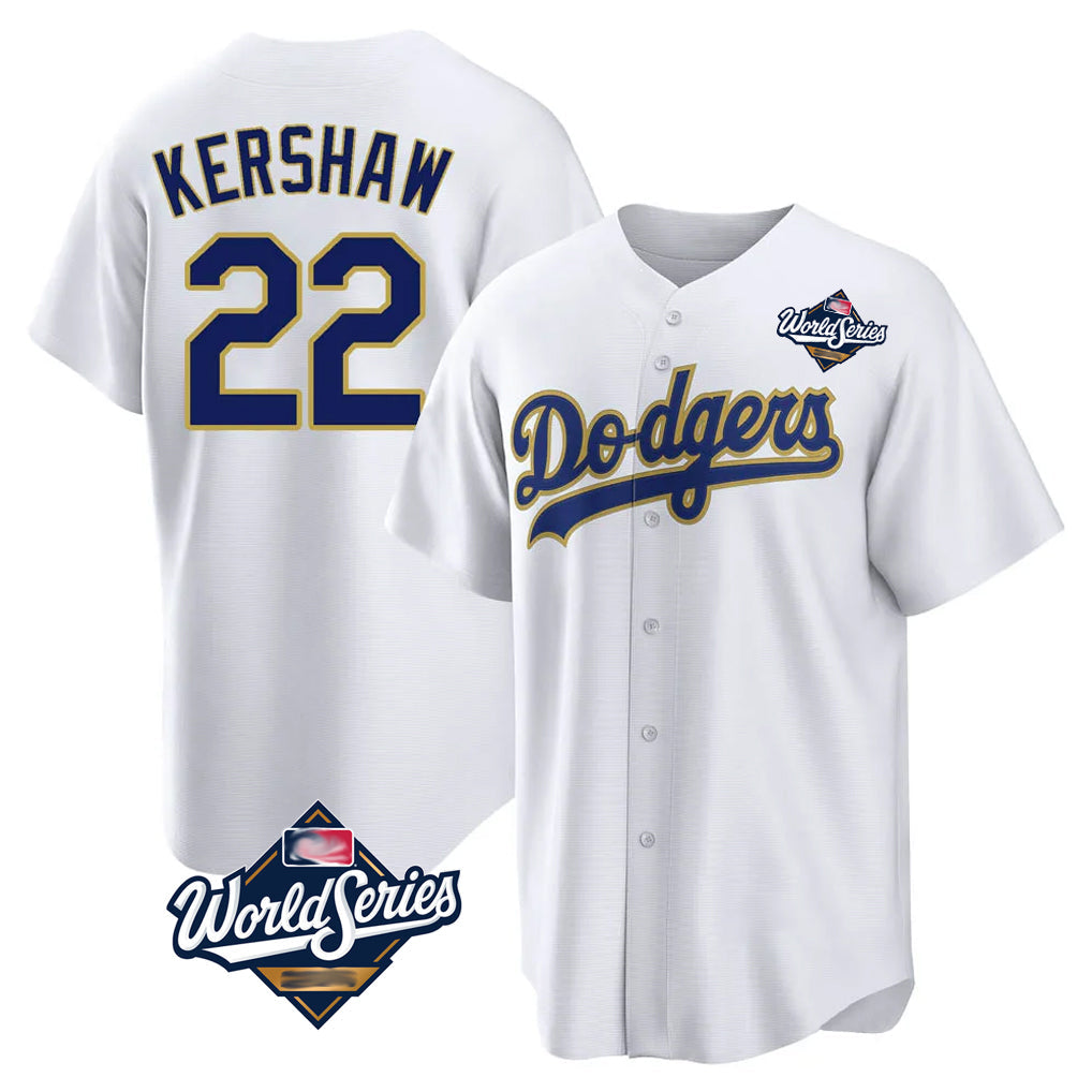 LA.Dodgers #22 Clayton Kershaw Player Gold White World Series 2026 Collection Stadium Game Gdoa Stitched Jerseys