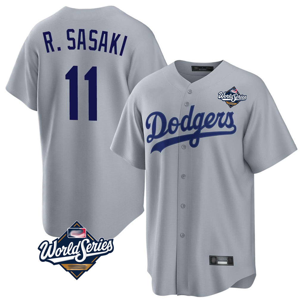 LA.Dodgers #11 Roki Sasaki Player Gray World Series Game Gdoa Stitched Jerseys