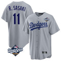 LA.Dodgers #11 Roki Sasaki Player Gray World Series Game Gdoa Stitched Jerseys