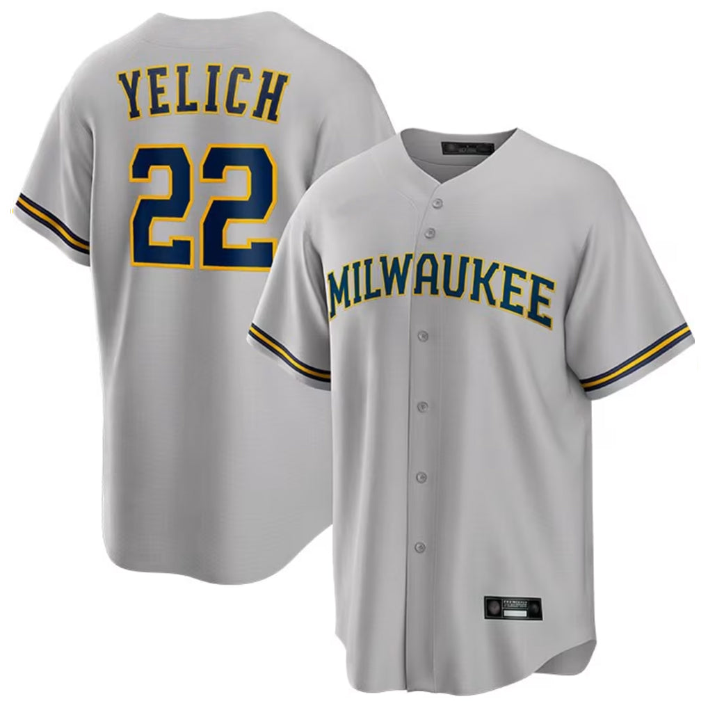 M.Brewers #22 Christian Yelich Player Gray Home Game Gdoa Stitched Jerseys