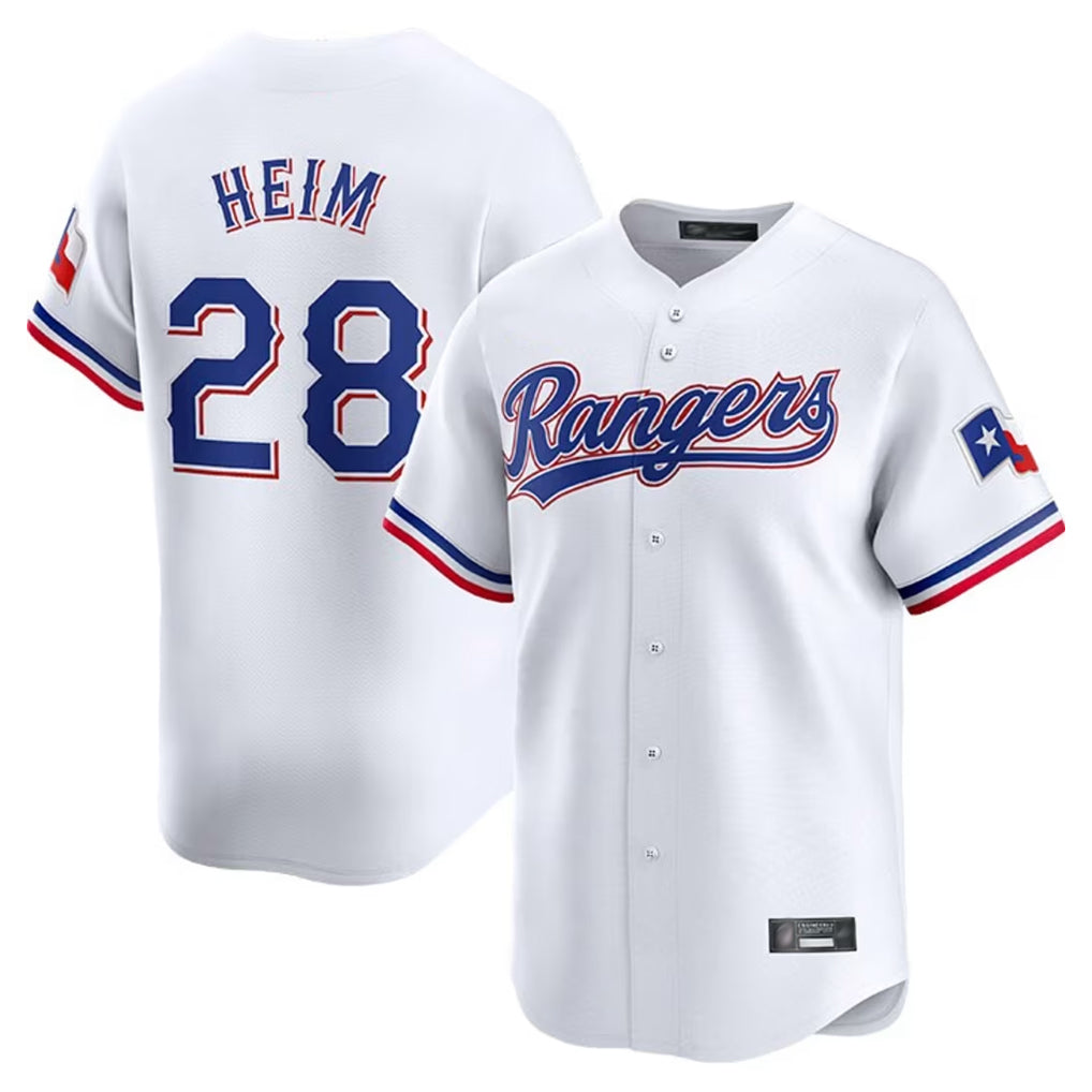 T.Rangers #28 Jonah Heim Player White Home Limited Gdoa Stitched Jerseys