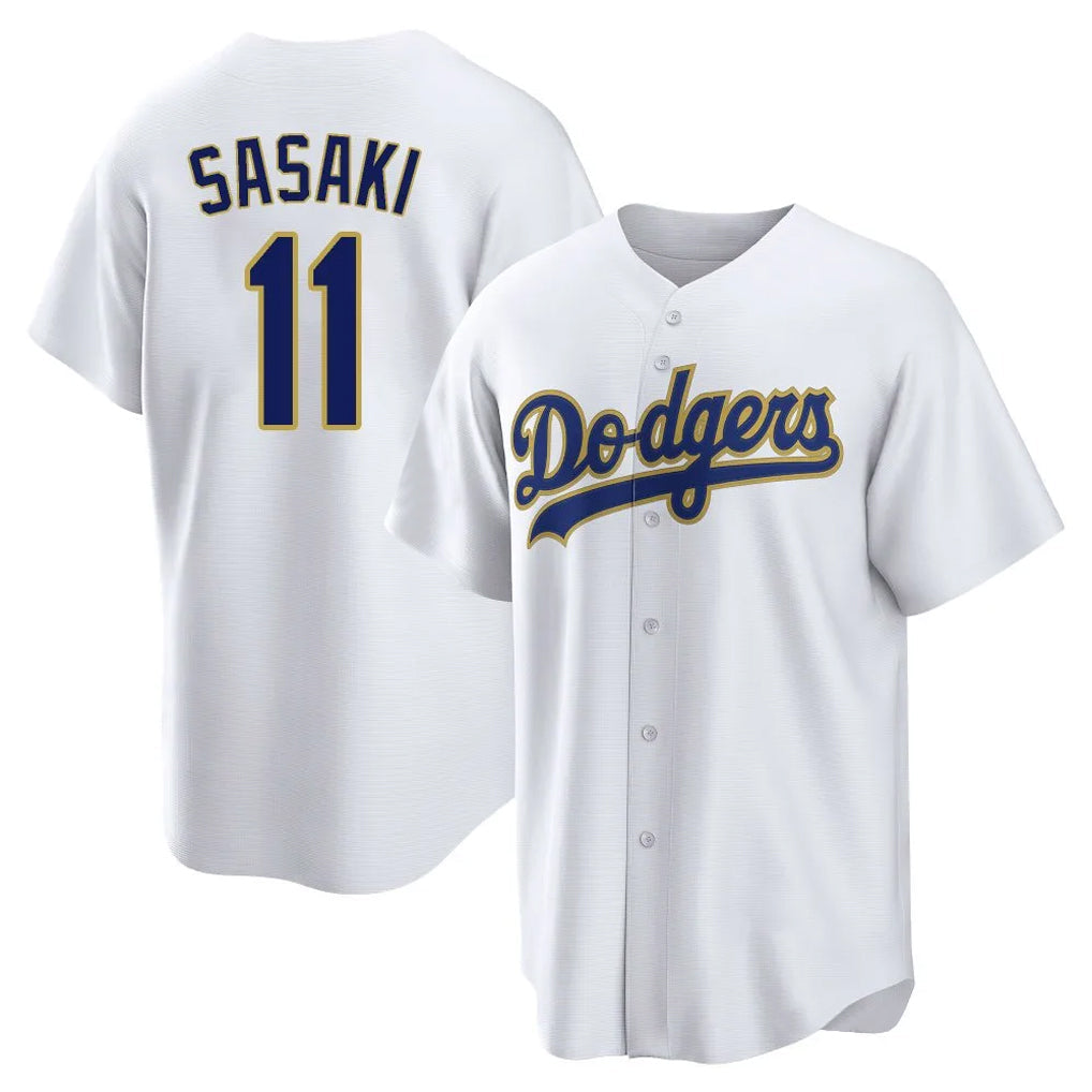 LA.Dodgers #11 Roki Sasaki Player Gold White 2026 Collection Stadium Game Gdoa Stitched Jerseys