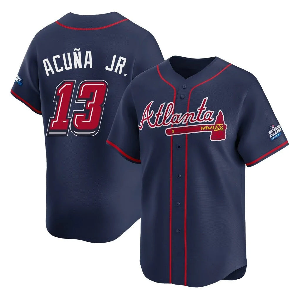 A.Braves #13 Ronald Acuna Jr Player Navy 2025 Speedway Classic Home Game Gdoa Stitched Jerseys