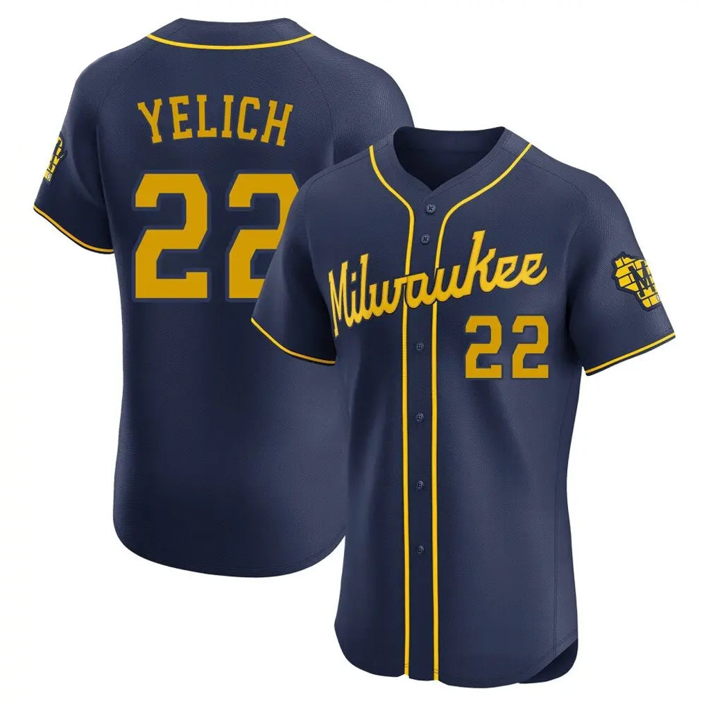 M.Brewers #22 Christian Yelich Player Navy Home Limited Elite Gdoa Stitched Jerseys