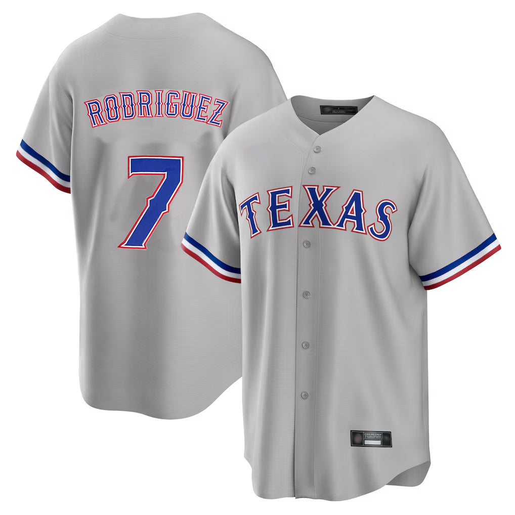 T.Rangers #7 Ivan Rodriguez Player Gray Home Game Gdoa Stitched Jerseys