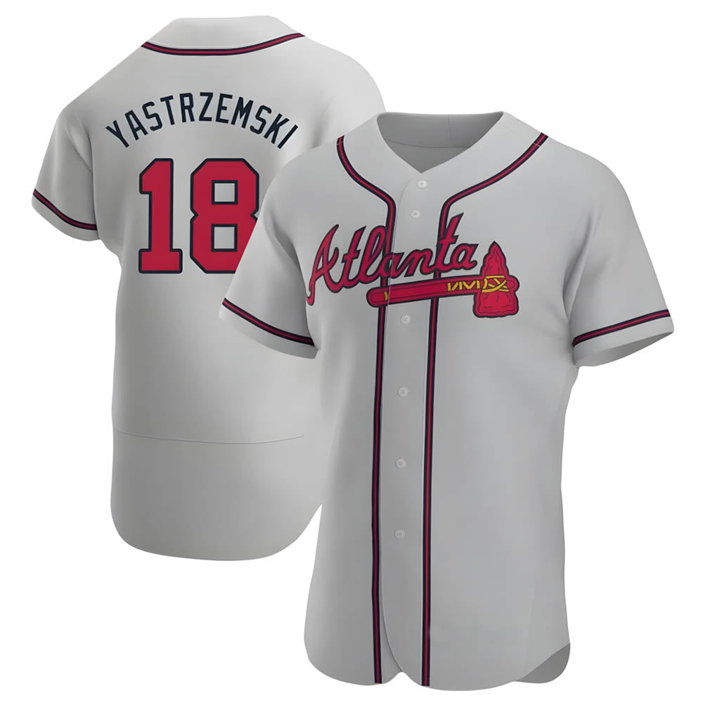 A.Braves #18 Mike Yastrzemski player Gray Authentic Road Stitched Jerseys