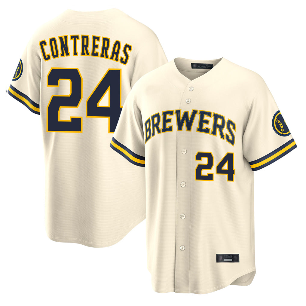 M.Brewers #24 William Contreras Player Cream Home Limited Gdoa Stitched Jerseys