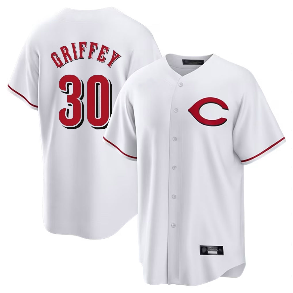C.Reds #30 Ken Griffey Player White Home Game Gdoa Stitched Jerseys