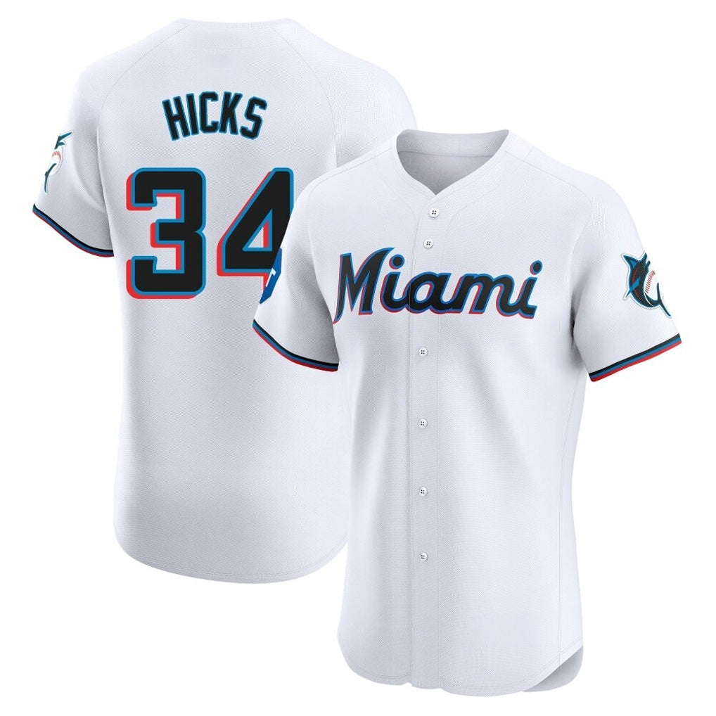 M.Marlins #34 Liam Hicks Player White  Home Limited Elite Gdoa Stitched Jerseys