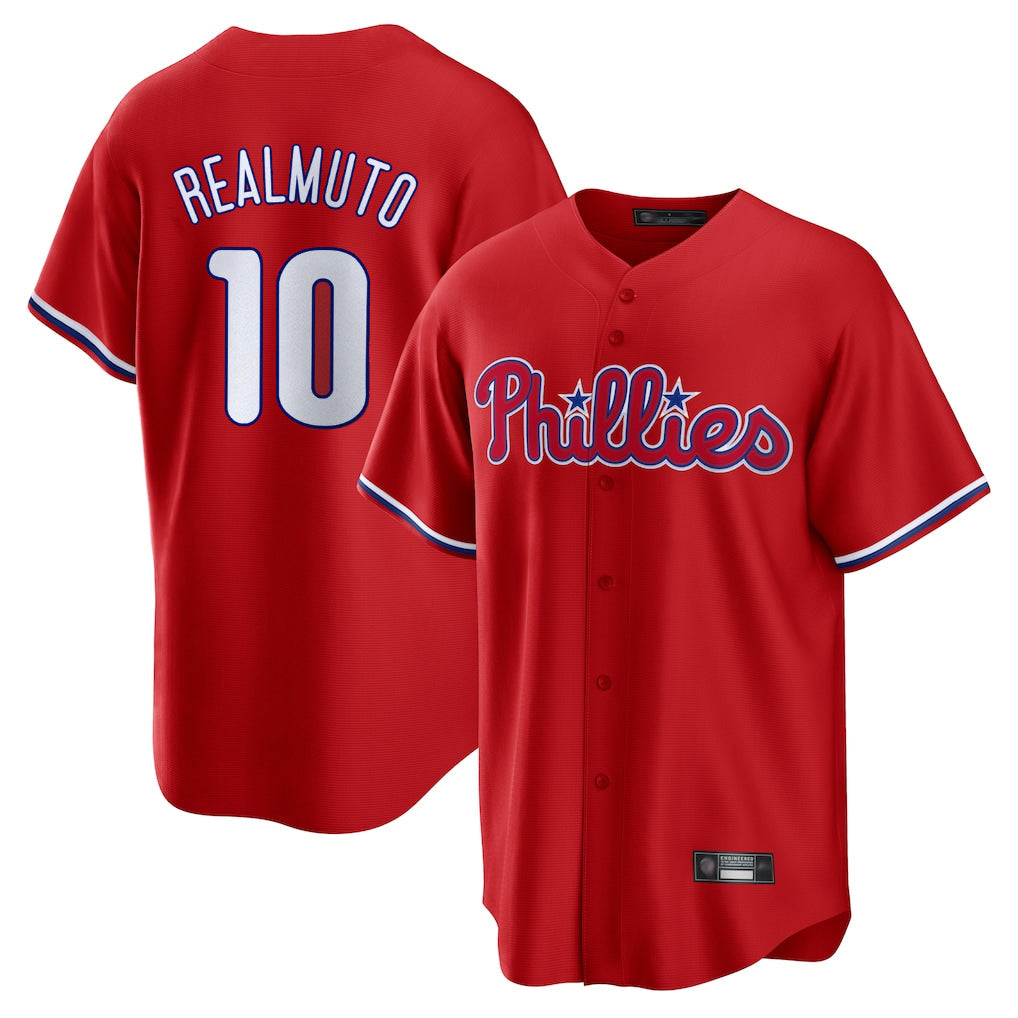 P.Phillies #10 J.T. Realmuto Player Red Home Game Stitched Jerseys