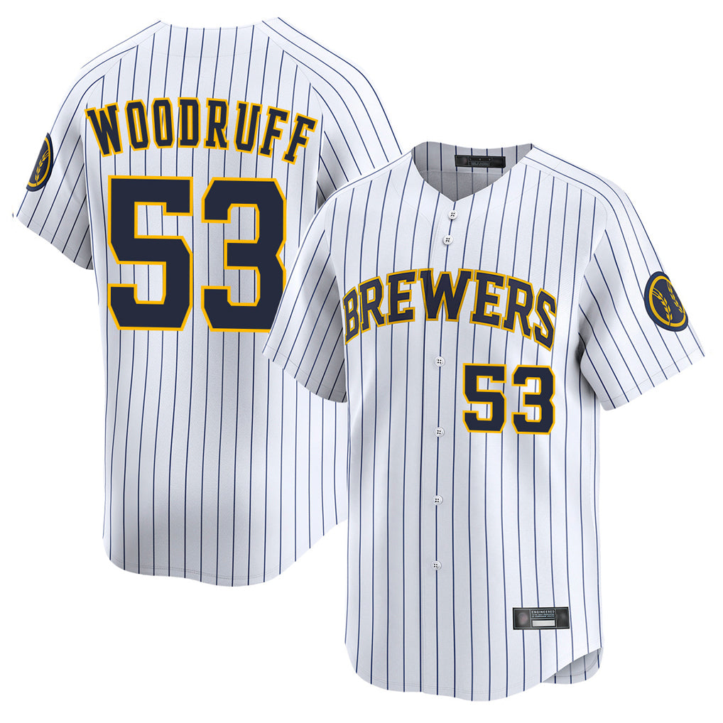 M.Brewers #53 Brandon Woodruff Player White Stripes Home Limited Gdoa Stitched Jerseys