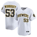 M.Brewers #53 Brandon Woodruff Player White Stripes Home Limited Gdoa Stitched Jerseys