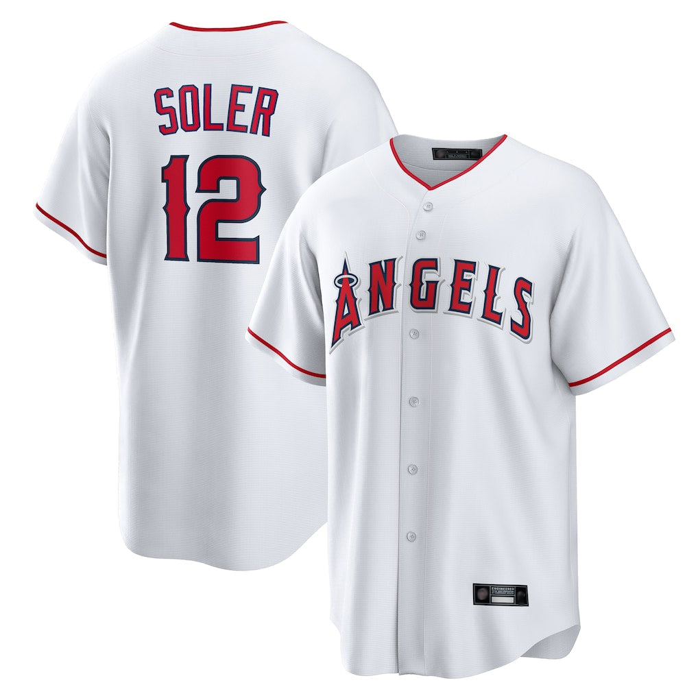 LA.Angels #12 Jorge Soler Player White Home Game Gdoa Stitched Jerseys