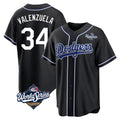 LA.Dodgers #34 Fernando Valenzuela Player Black World Series Carbon Limited Home Gdoa Stitched Jerseys