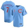 C.Cubs #7 Dansby Swanson Player Light Blue Limited Home Gdoa Stitched Jerseys