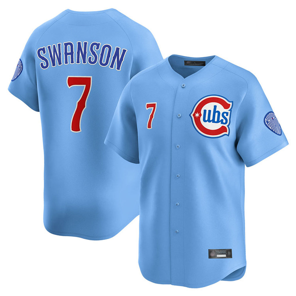 C.Cubs #7 Dansby Swanson Player Light Blue Limited Home Gdoa Stitched Jerseys